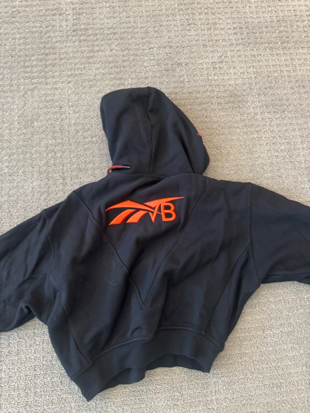 Reebok Black Cropped Hoodie with red letters XS